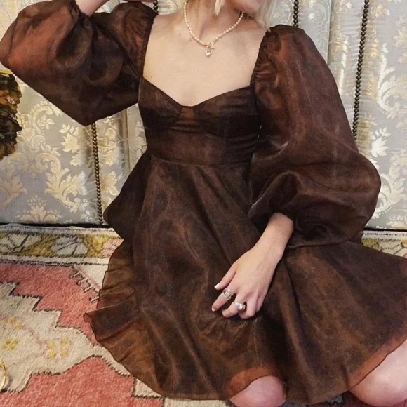 Selkie Chocolate Lace Princess Puff long sleeve dress size L - Picture 2 of 7